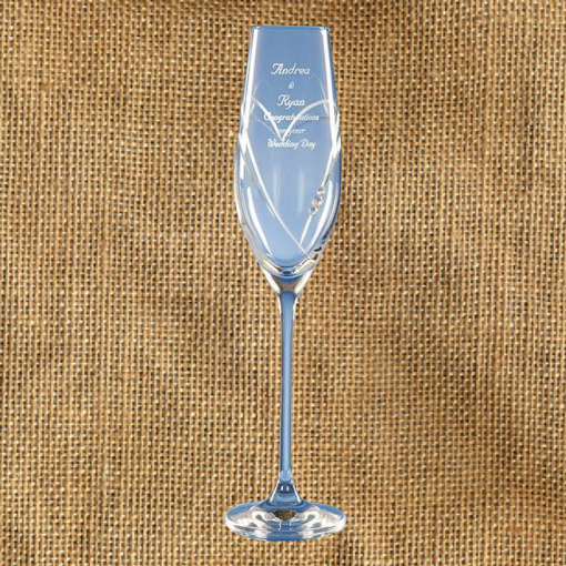 Single Diamante Champagne Flute With Heart Shaped Cutting