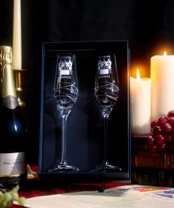 2 Diamante Champagne Flutes In A Satin Lined Gift Box
