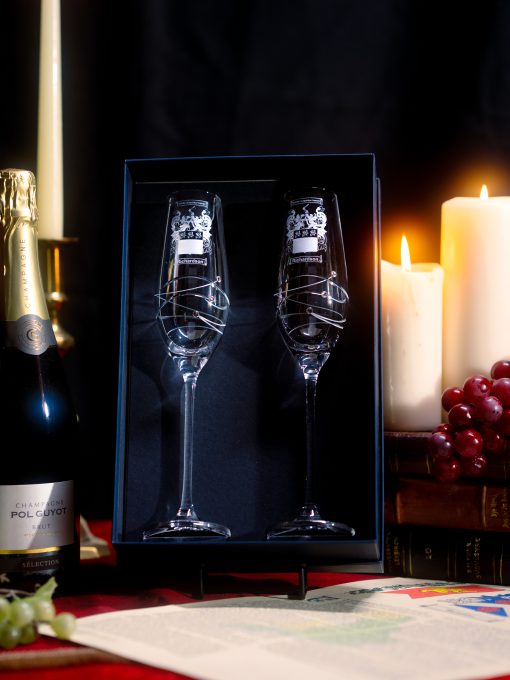 2 Diamante Champagne Flutes In A Satin Lined Gift Box